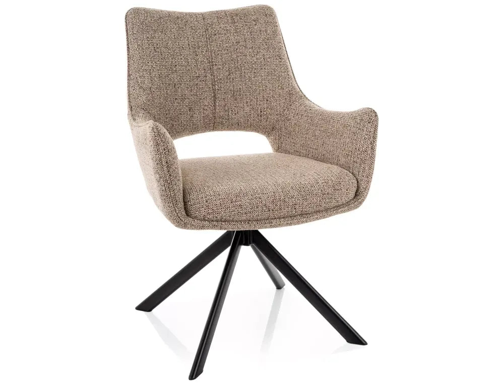 Scaun cu brate rotativ din Stofa Bej inchis si Metal Negru H87xL59xA60cm Fino II