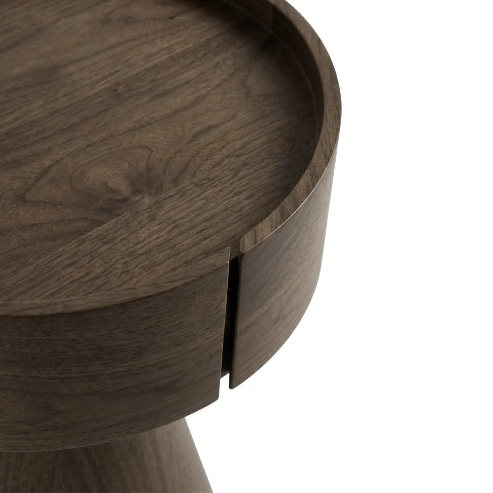 Noptiera rotunda cu sertar James de culoare nuc L40xH52cm