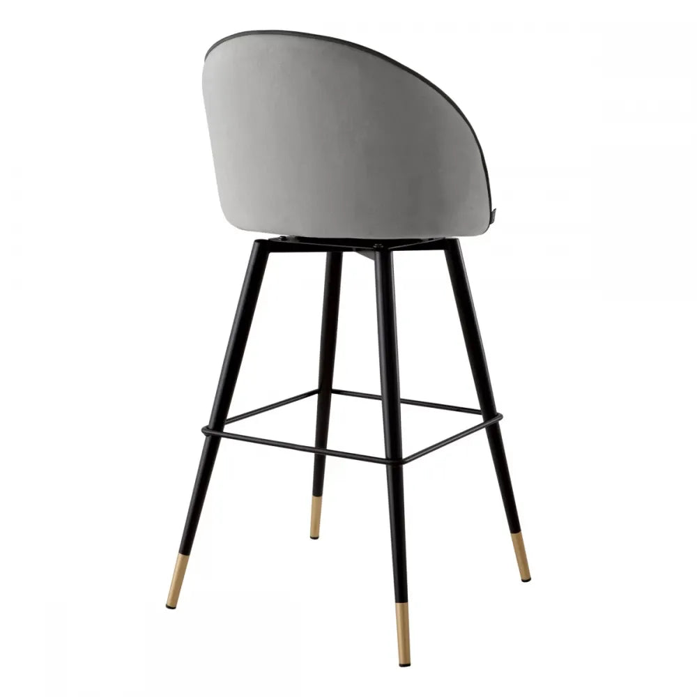 Set 2 scaune de bar pivotante tapitat cu Catifea Gri deschis cu picioare din Metal Negru/Auriu H103xL50xA55cm Cooper Eichholtz