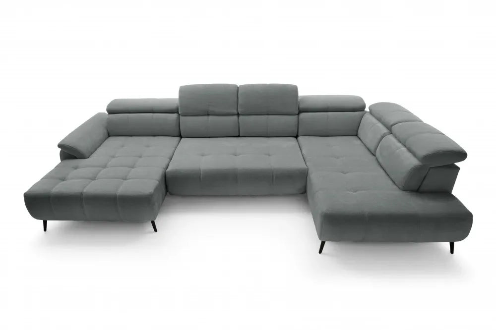 Coltar extensibil electric In forma de U  tapitat cu Chenille Gri inchis cu lada depozitare Genova III
