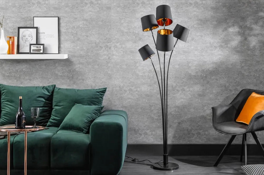 Lampa de podea din Metal Negru/Argintiu si Textil Negru L60xH178cm LEVELS
