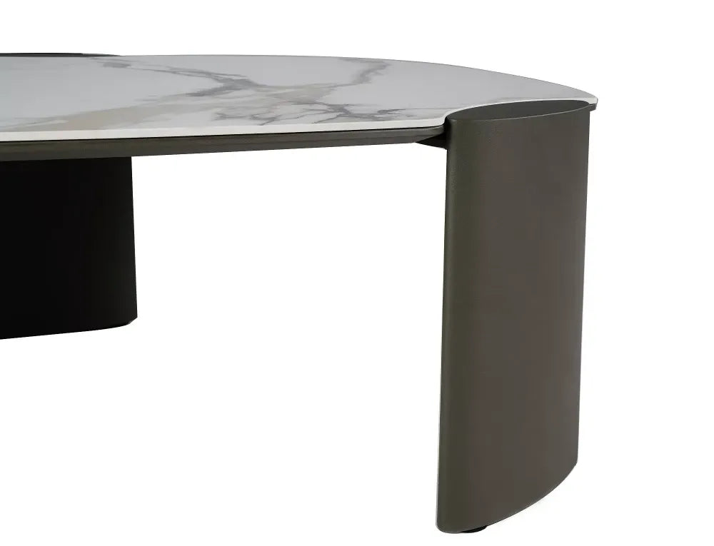 Masuta de cafea din Metal Cupru si MDF+Ceramica Alb lucios cu efect de marmura L105xH38cm Adoro