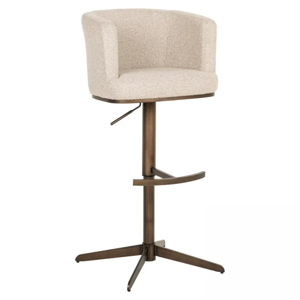 Scaun de bar cu inaltime reglabila tapitat cu Stofa Crem cu picioare din Metal Alama H111-92xL56xA53cm Cheyenne Richmond interiors