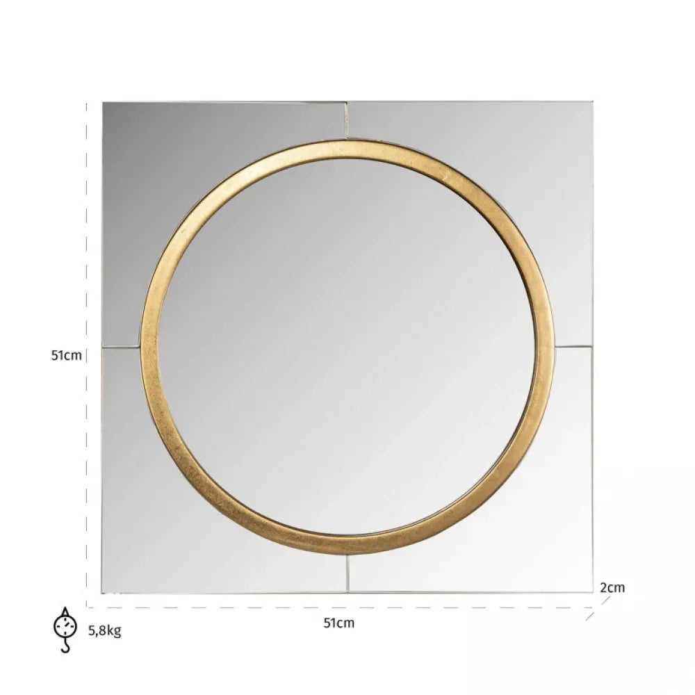 Oglinda patrata cu detalii metalice aurii H51xL51cm Briana Richmond Interiors