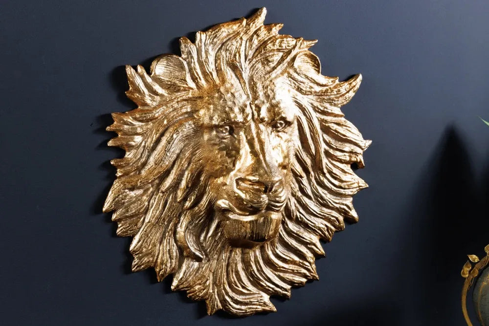 Decoratiune de perete din Metal Auriu H58xL55cm Wildlife Lion