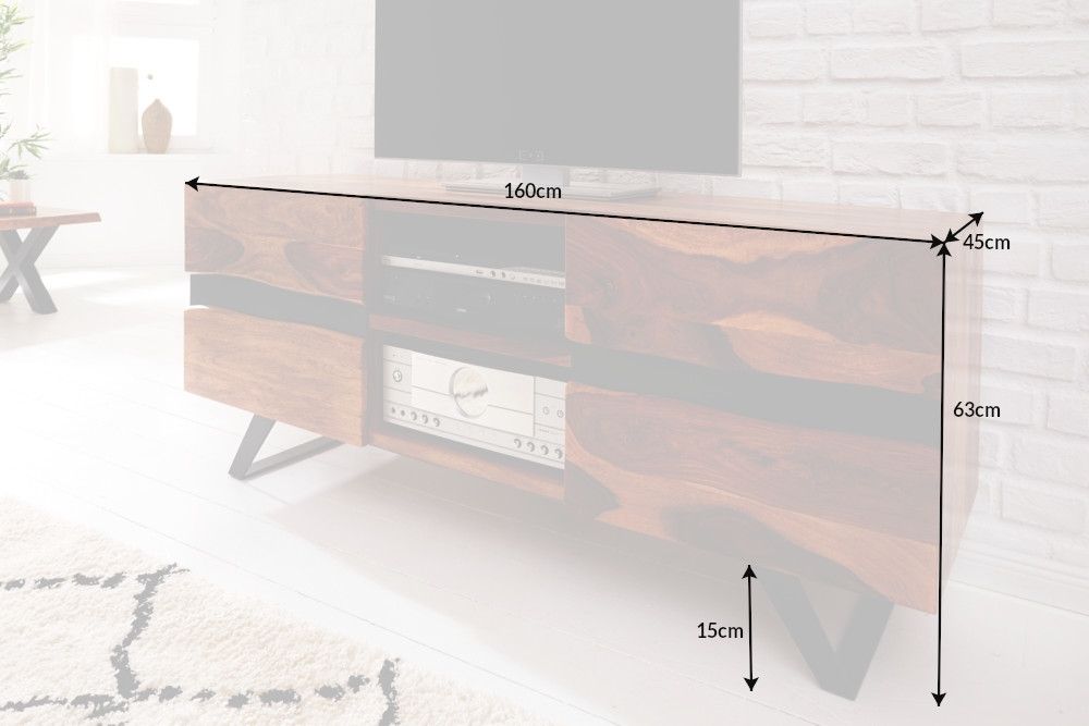Comoda TV din Lemn masiv de palisandru si Metal Maro/ Negru Amazon L160xH63cm