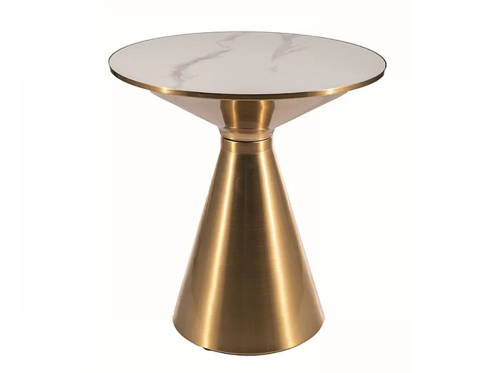Masuta laterala Rotunda din Ceramica Alb cu efect de marmura si Metal Auriu D50xH53cm Aries