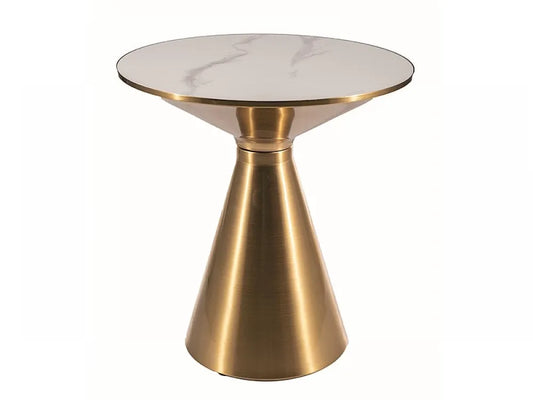 Masuta laterala Rotunda din Ceramica Alb cu efect de marmura si Metal Auriu D50xH53cm Aries