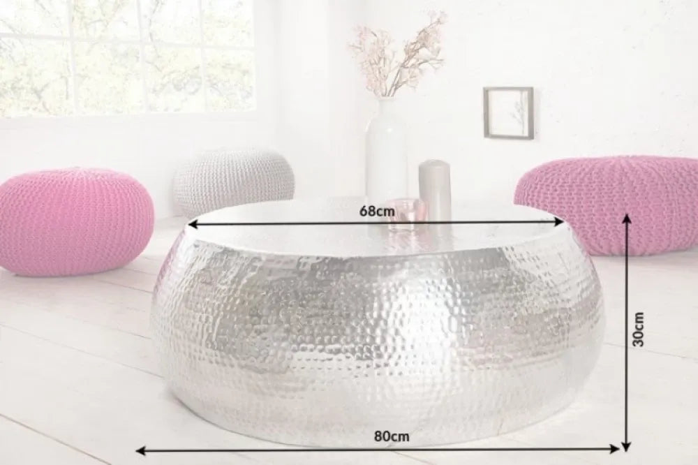 Masuta de cafea Rotunda din Metal Argintiu D80xH30cm Orient