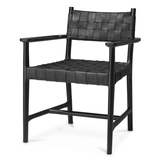 Scaun cu brate tapitat cu Piele naturala Negru L65xA63xH85cm Tiberio Eichholtz