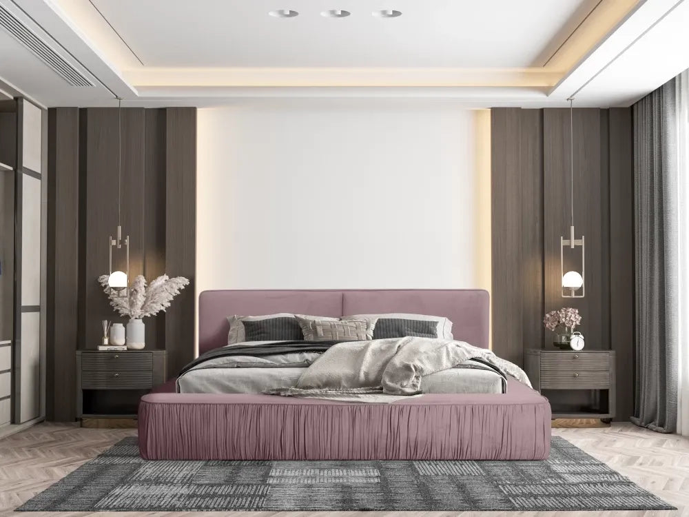 Pat 180x200cm tapitat cu Catifea Roz Naomi