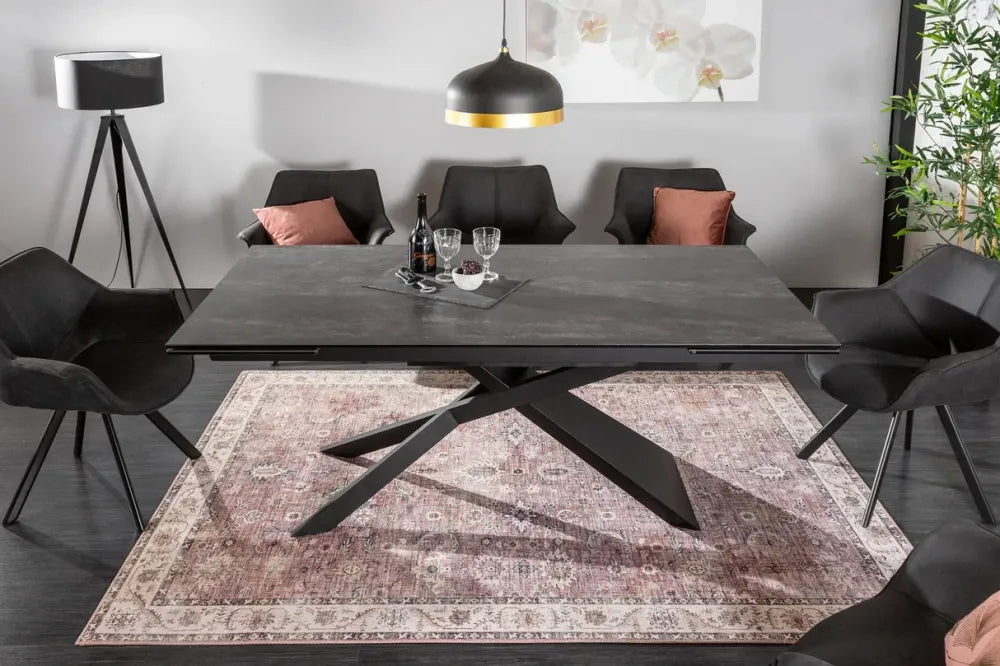 Masa extensibila dreptunghiulara din Ceramica Negru cu aspect de lava de 8-10 persoane L180/260x90cm Euphoria