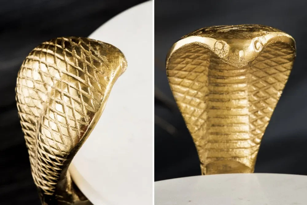 Masuta laterala din Marmura Alb si Metal Auriu L28xH63cm Wildlife cobra