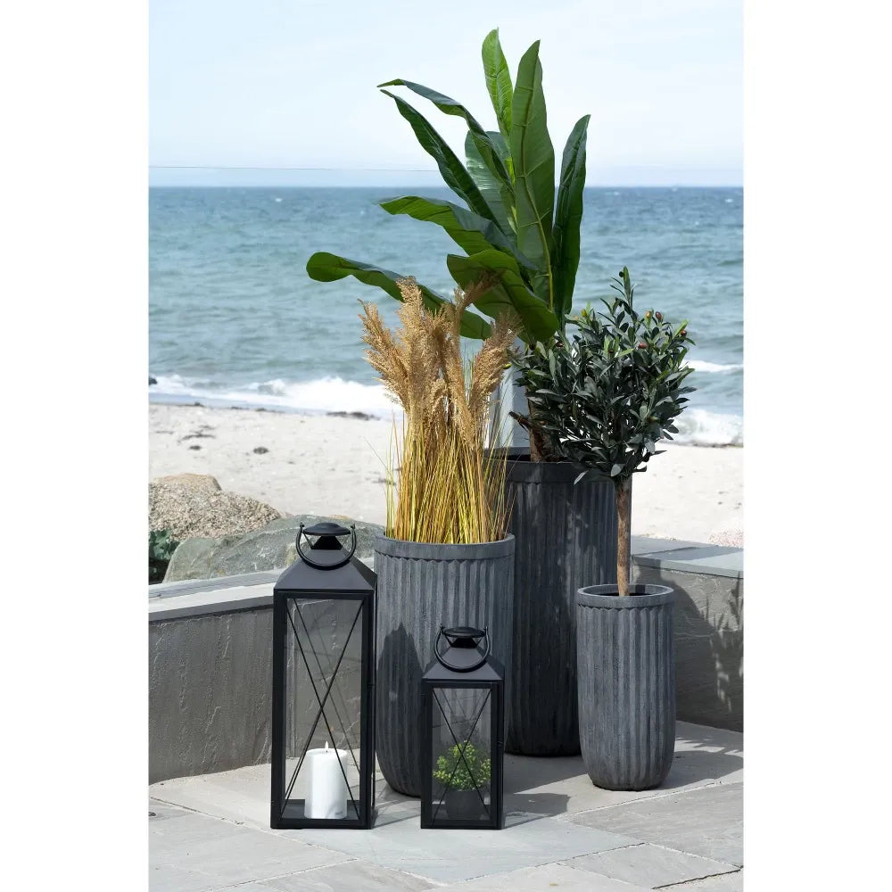 Set 2 felinare din Metal/Sticla Negru/Transparent H45/70xL19/23cm Casa