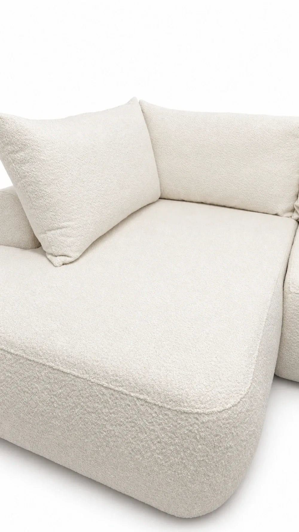 Coltar extensibil boucle alb cu lada depozitare Nubio L262x178cm