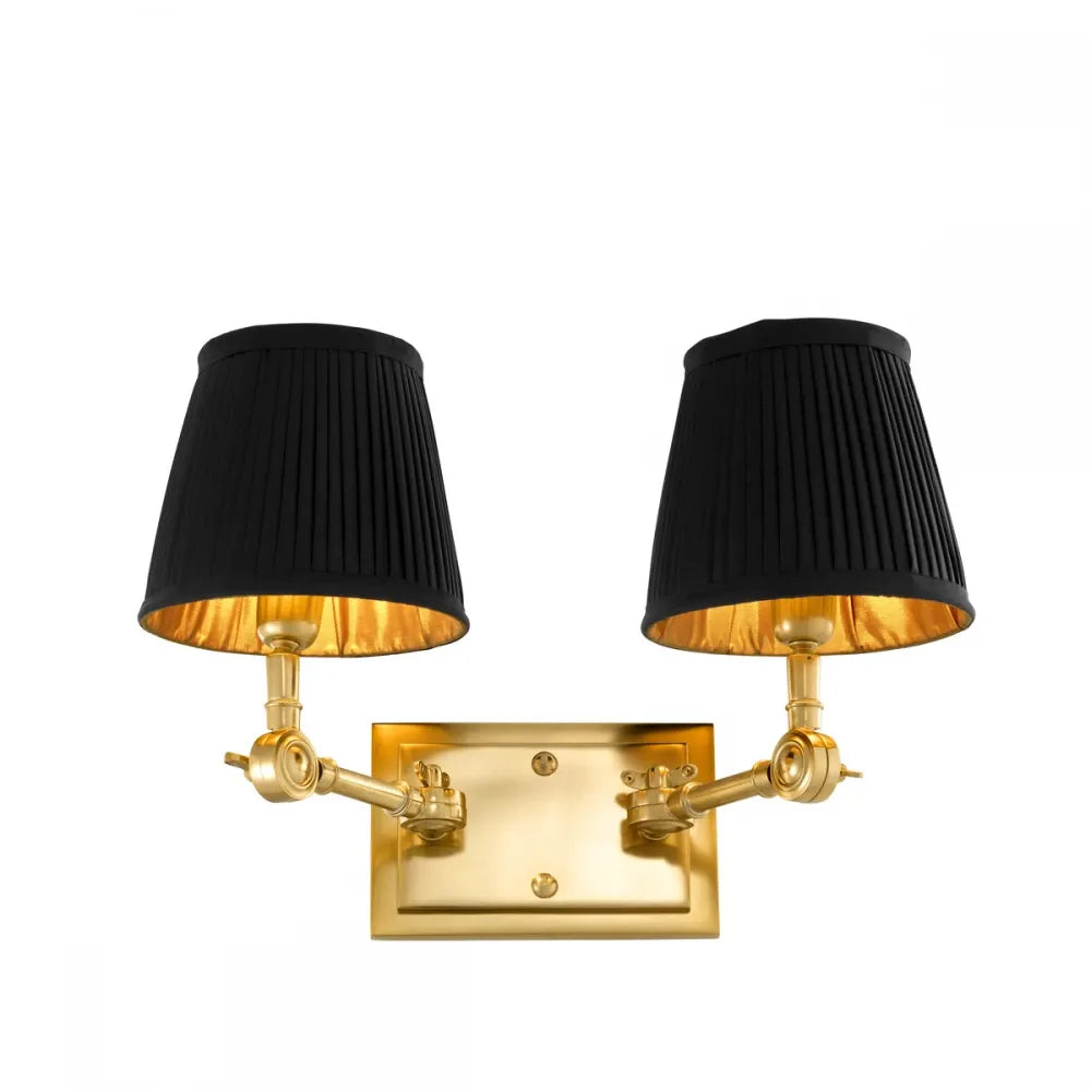 Aplica de perete din Metal Auriu si Stofa Negru H25xL33cm Wentworth Double Eichholtz