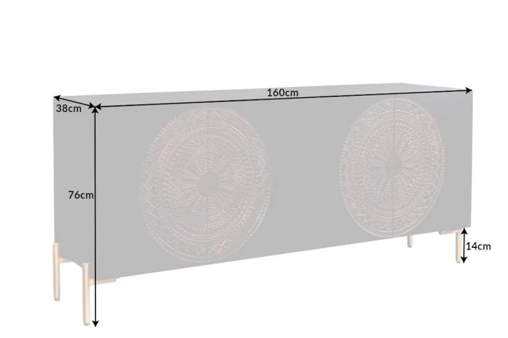 Comoda din Lemn de mango Negru/Maro si Metal Auriu L160xH76cm MANDALA