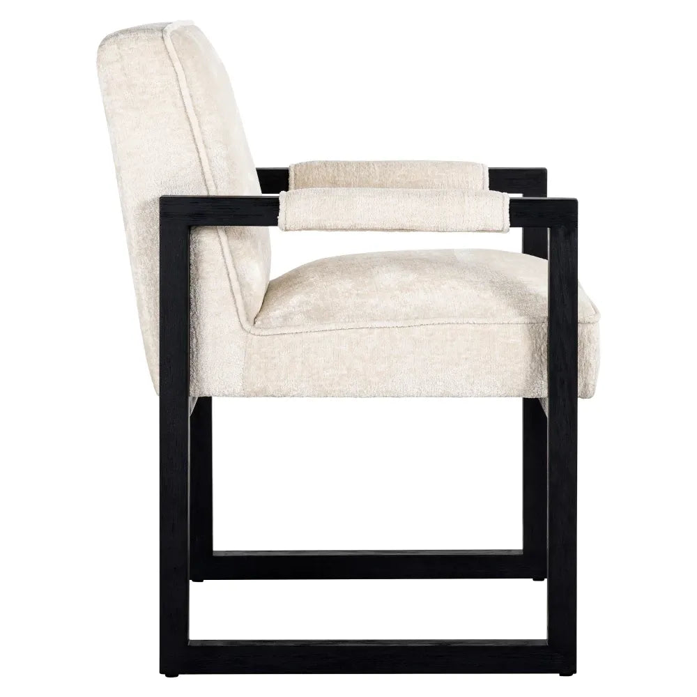 Scaun tapitat cu Chenille Alb cu picioare din Lemn de frasin Negru H90xL63xA70cm Beck  Richmond Interiors