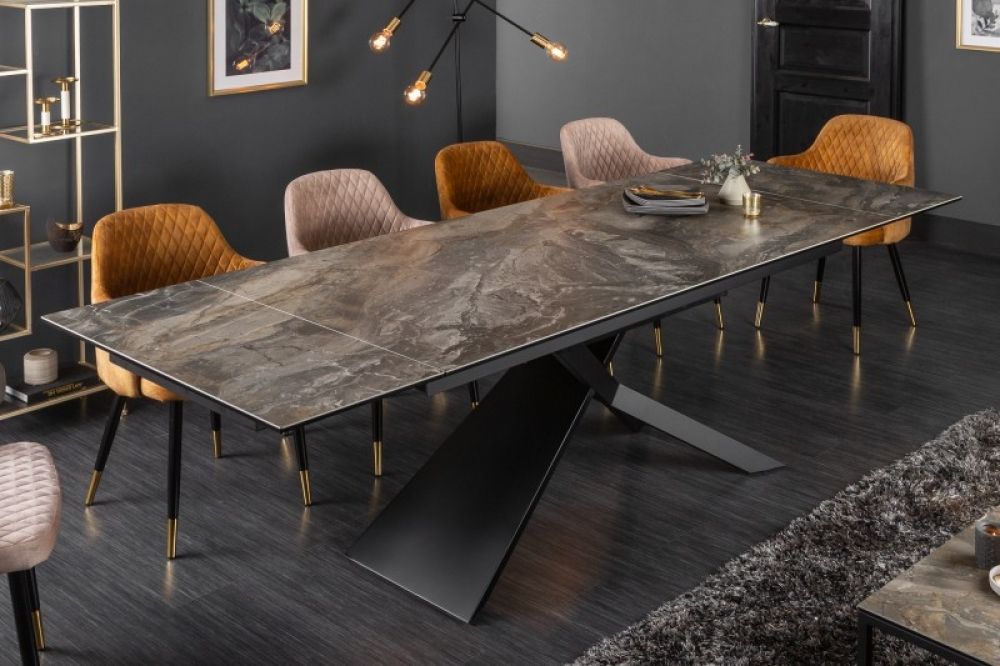 Masa extensibila dreptunghiulara din Ceramica Gri/Negru de 8-10 persoane L180/260x90cm Euphoria