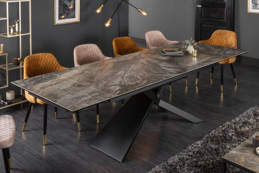 Masa extensibila dreptunghiulara din Ceramica Gri/Negru de 8-10 persoane L180/260x90cm Euphoria