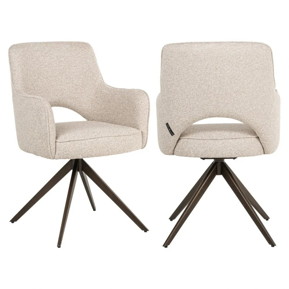 Scaun rotativ din Stofa Bej si Metal Alama L59xH90cm Ginerva  Richmond interiors