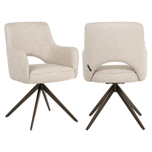 Scaun rotativ din Stofa Bej si Metal Alama L59xH90cm Ginerva  Richmond interiors