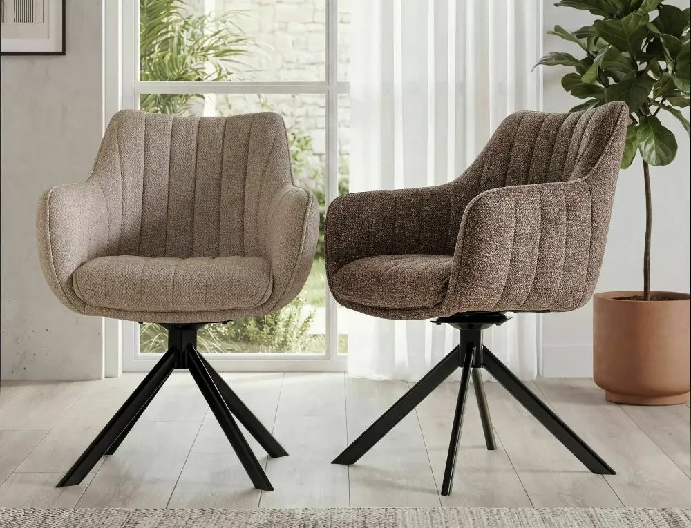 Scaun rotativ din Stofa Leo Bej deschis si Metal Negru H86xL61xA58cm Azalia