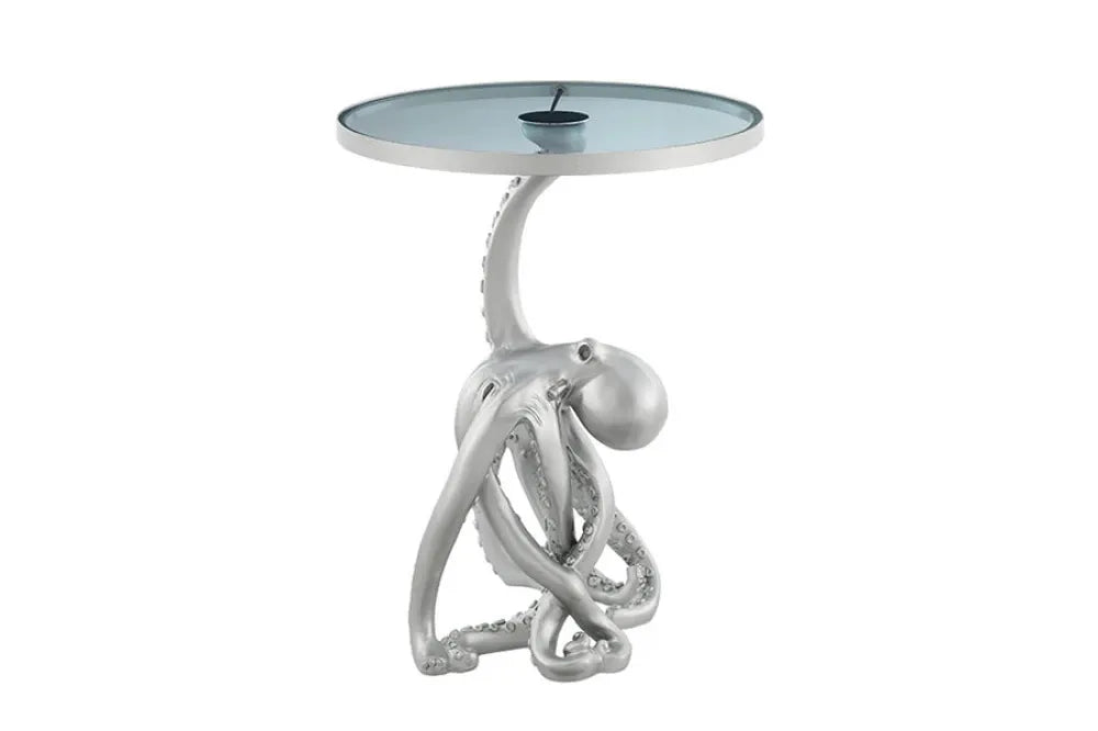 Masuta de cafea cu banda led incorporata din Sticla securizata Transparent si Polirasina Gri L43xH53cm WILDLIFE OCTOPUS