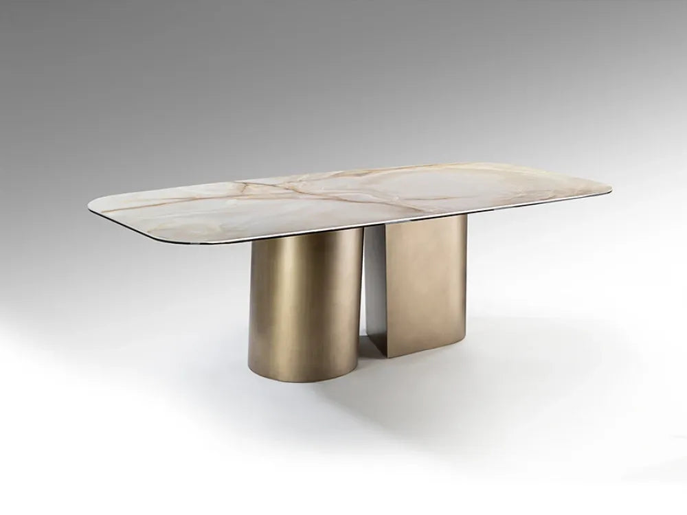 Masa din Metal Alama si Portelan/Sticla Multicolor L240xH76cm Numa