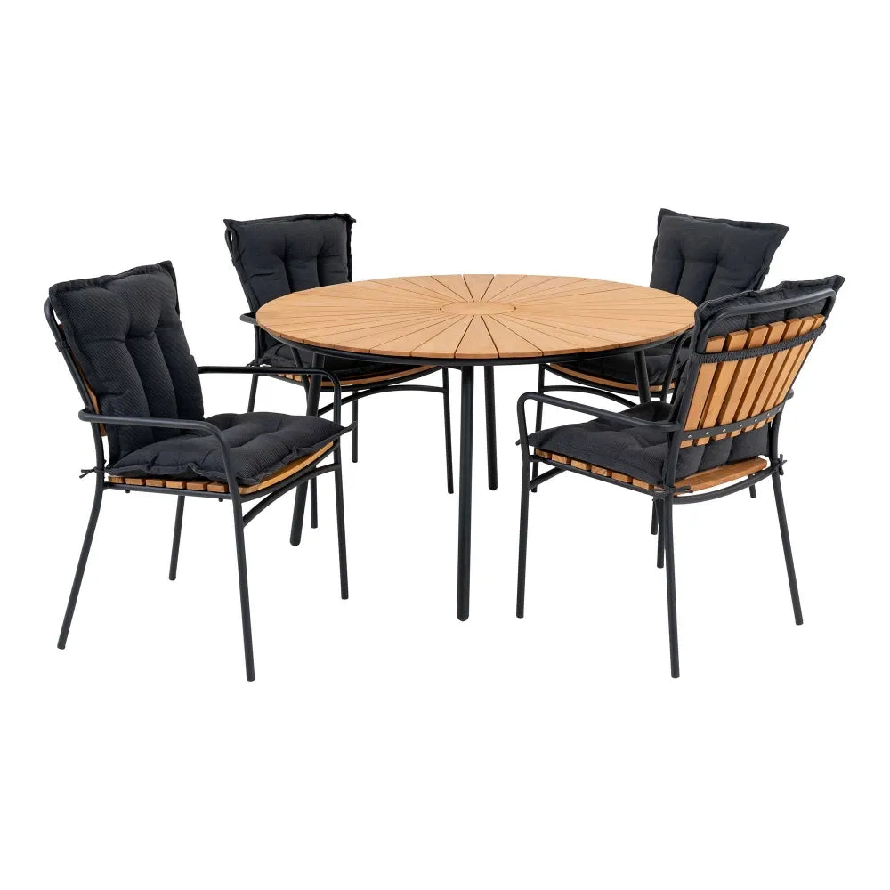 Set masa cu scaune de exterior din Metal Negru si Lemn de tec Maro Cleveland