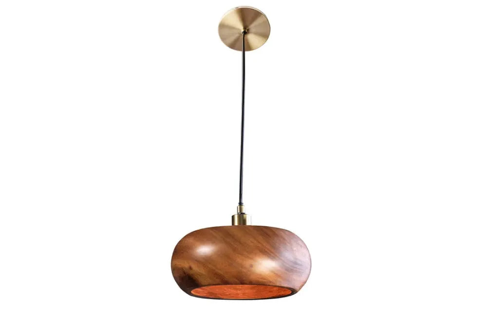 Pendul din Metal Auriu si Lemn de salcam Maro D25xH135cm ALVA