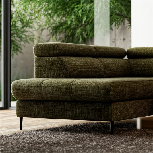 Colat U extensibil tapitat cu Chenille Verde cu lada depozitare Cordoba III