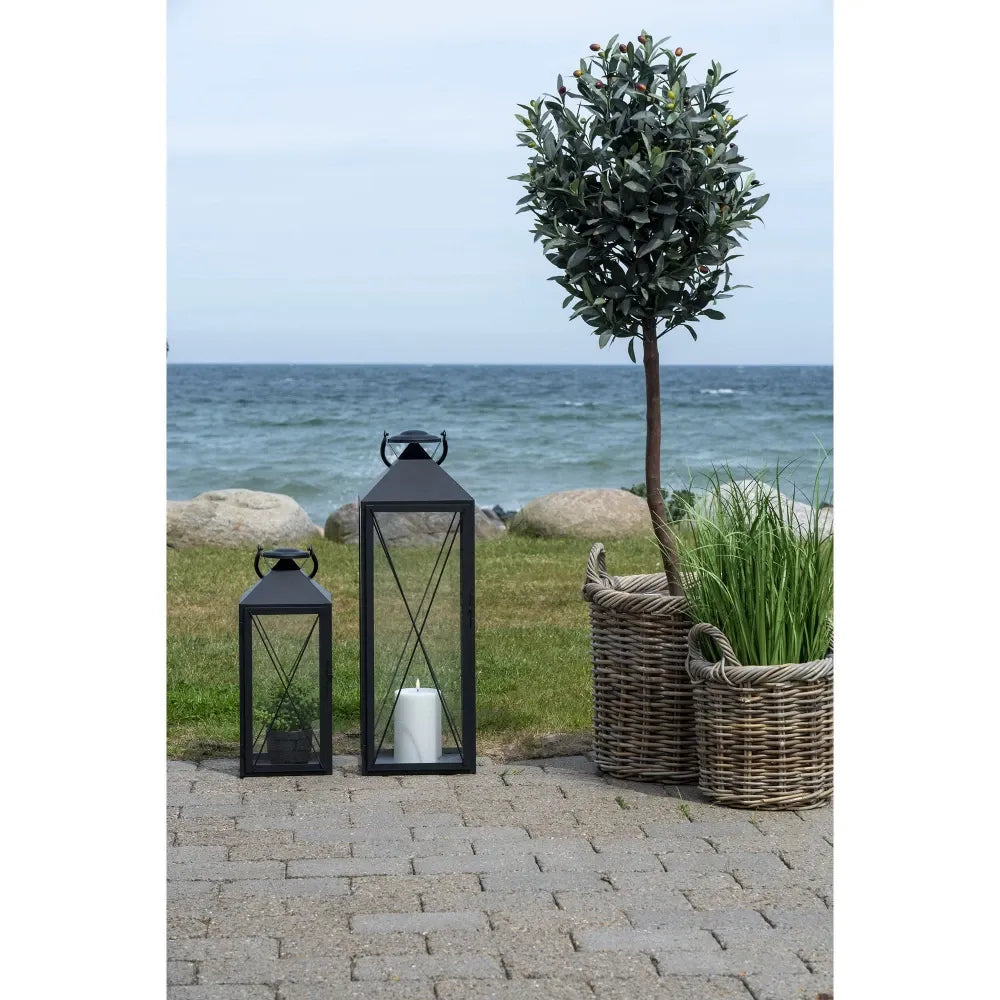Set 2 felinare din Metal/Sticla Negru/Transparent H45/70xL19/23cm Casa