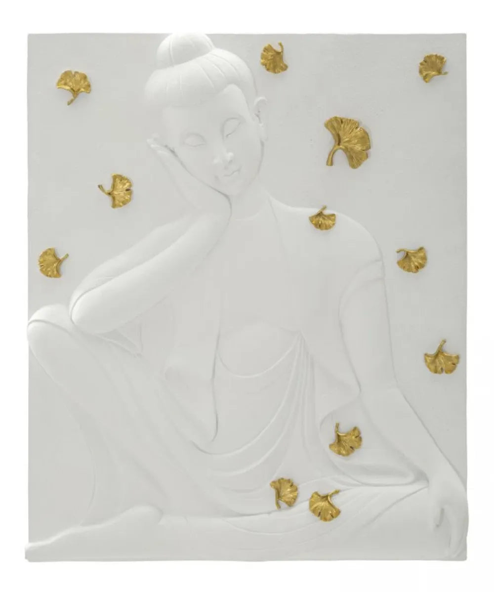Decoratiune metalica de perete Dreptunghiulara din Polirasina Alb L55,5x46x5,7cm Buddha