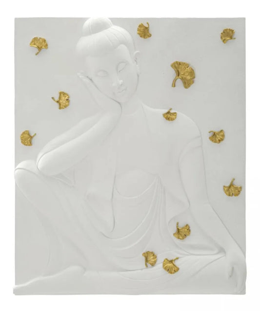 Decoratiune metalica de perete Dreptunghiulara din Polirasina Alb L55,5x46x5,7cm Buddha