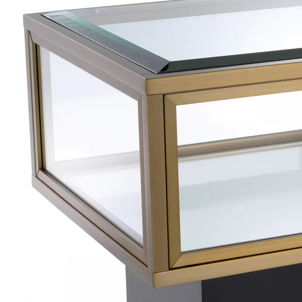 Masuta laterala Dreptunghiulara din Otel inoxidabil/MDF Alama/Negru si Sticla/Oglinda Transparent L70xl50cm Ryan Eichholtz