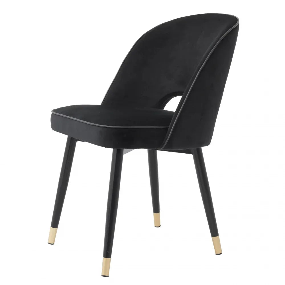 Set 2 scaune tapitat cu Catifea Negru cu picioare din Metal Negru/Auriu H84xL53xA56cm Cliff Eichholtz
