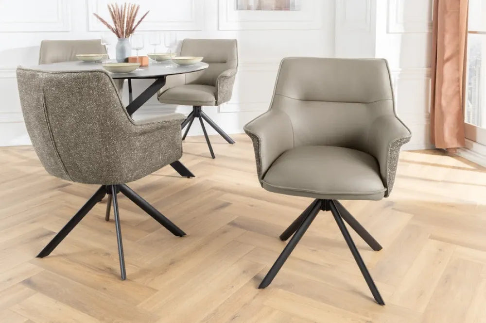 Set 2 scaune rotative tapitat cu Piele/Stofa Grej taupe si picioare din Metal Negru H87xL68xA68cm LE GRAND