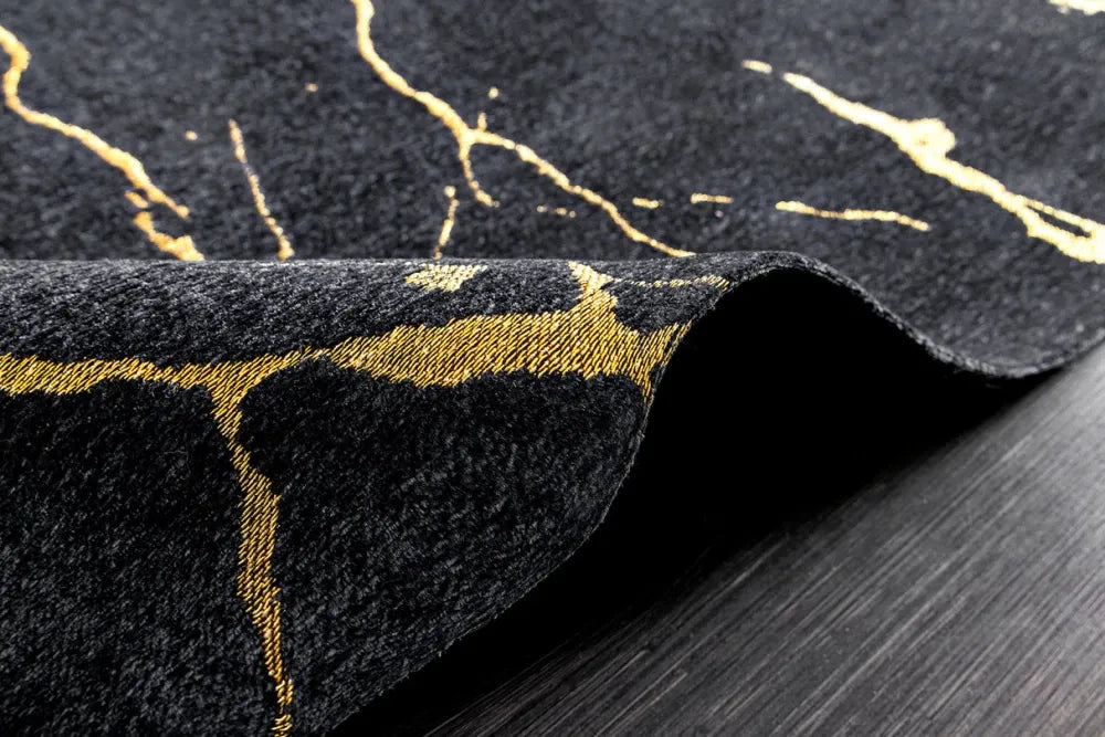 Covor din Poliester Negru/Auriu L240cm Marble