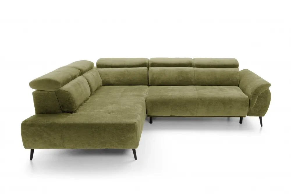 Coltar extensibil electric tapitat cu Chenille Verde cu lada depozitare Genova II