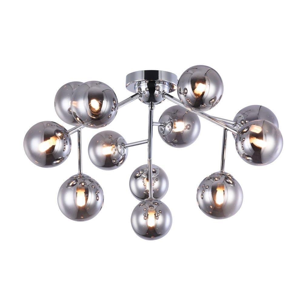 Candelabru Rotund din Metal si Sticla Argintiu/Negru Dallas D60xH20cm