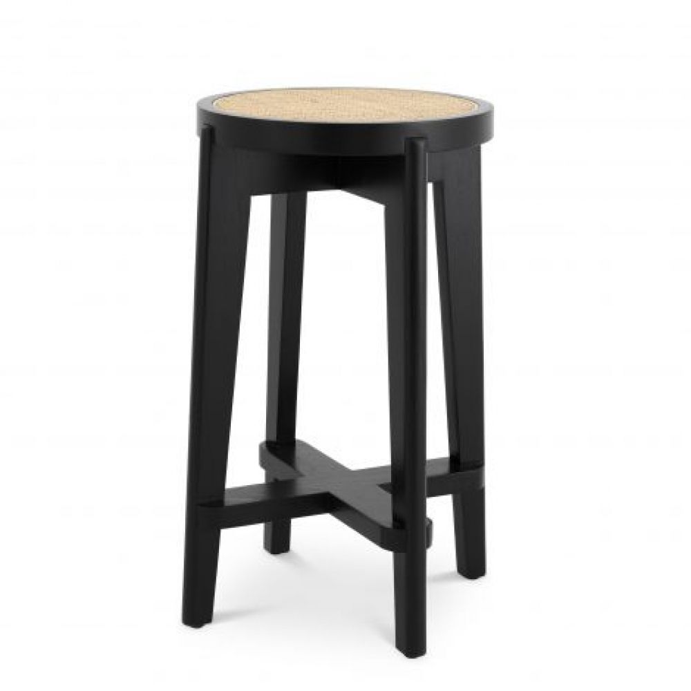 Scaun de insula din Ratan Bej cu picioare din Lemn Negru H67xL44xA44cm Dareau