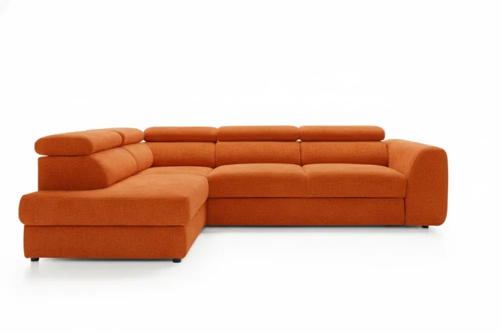 Colțar extensibil catifea portocaliu Bergamo L Maxi cu ladă depozitare – 285 × 207 cm