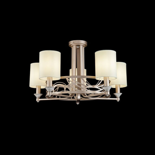 Candelabru rotund din Textil Bej cu 5 becuri D71xH37cm Vittoria