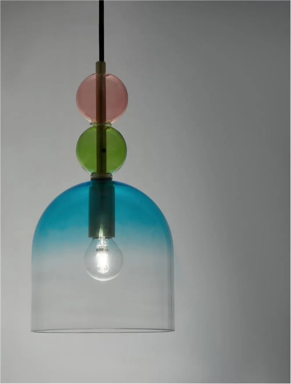 Pendul structura din Metal Negru/Auriu si abajur din Sticla Multicolor H184.5xL16cm IP20 MURANO