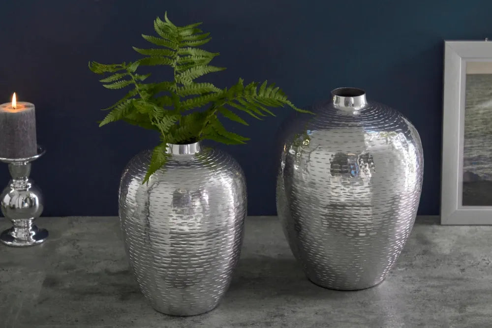 Set 2 vaze decorative din Metal Argintiu H27/32xD21/25cm Oriental
