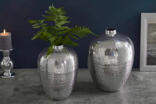 Set 2 vaze decorative din Metal Argintiu H27/32xD21/25cm Oriental