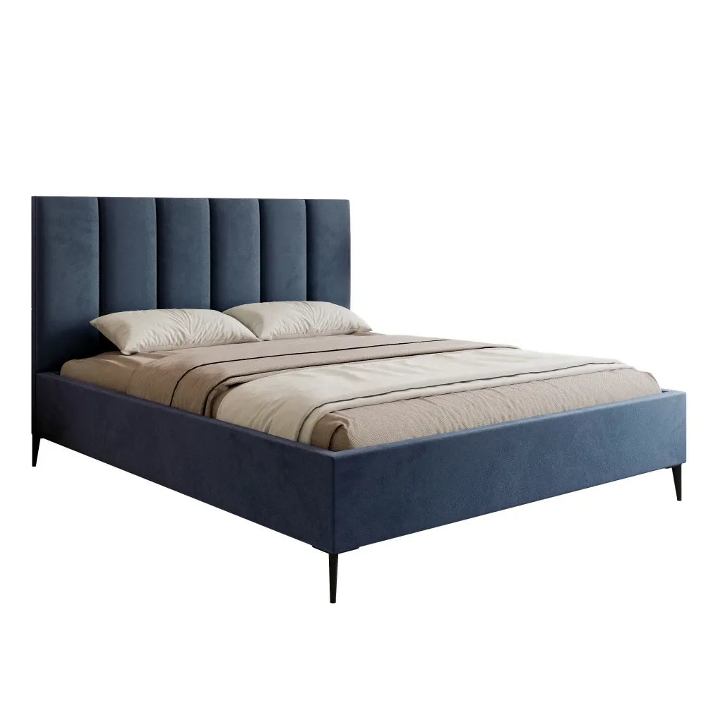 Pat 180 x 200 tapitat cu Catifea Velutto Albastru Lia