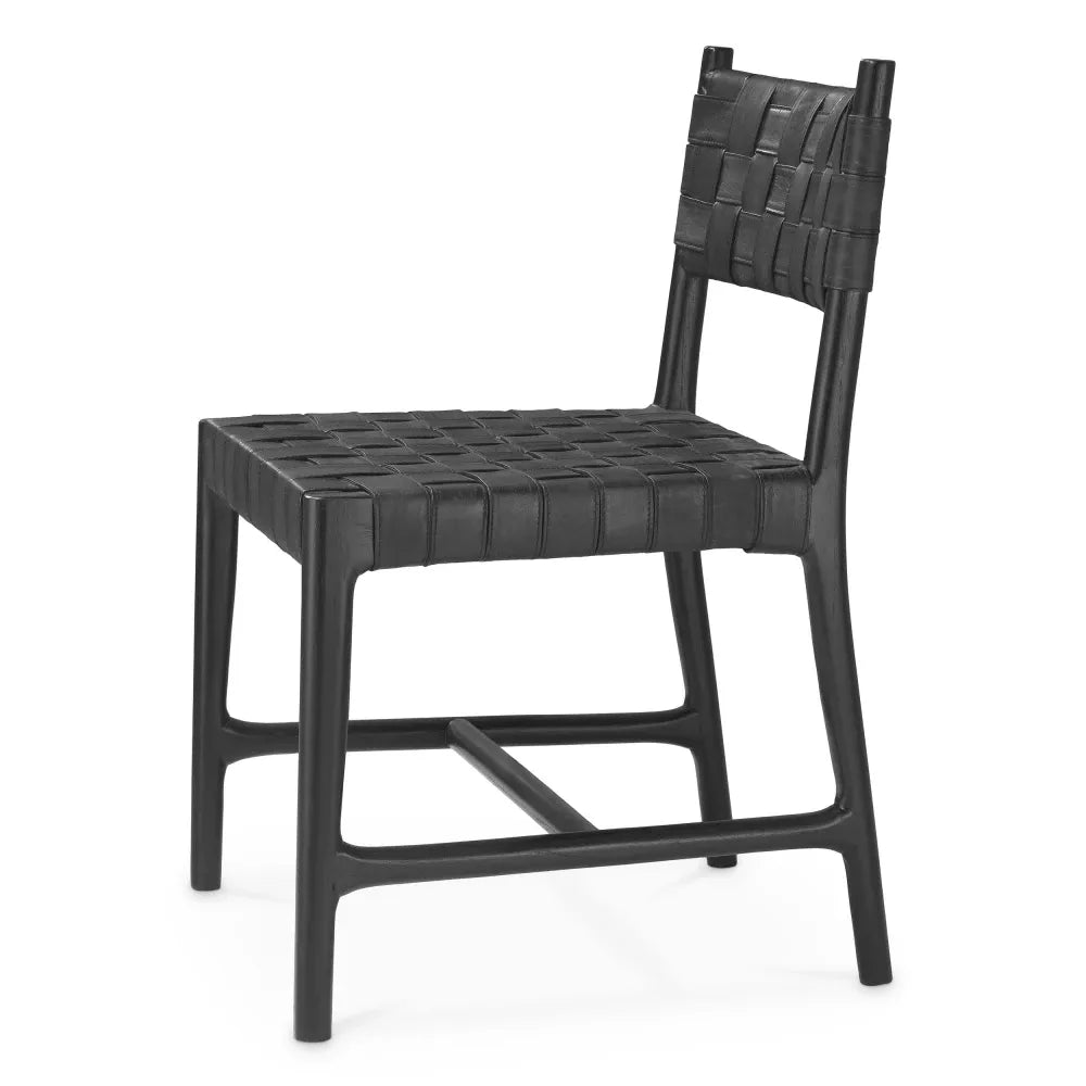 Scaun tapitat cu Piele naturala Negru L58xA59.5xH85cm Tiberio Eichholtz
