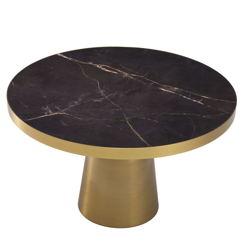 Masuta de cafea Rotunda din Otel inoxidabil si Ceramica Auriu/Negru D80xH48cm Soren
